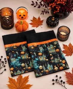 Pano de Prato Halloween Barrado Preto - Artesanato e Personalizados