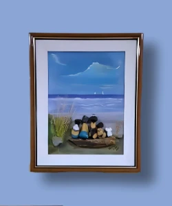 Quadro A Praia 3D com Elementos Naturais - Artesanato e Personalizados