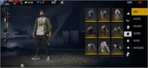 Conta de Free fire, nível 68 com muitas skins.