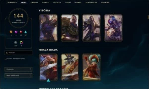 Conta lol com 155 champs, 144 skins ( 4 Vitóriosas ) - League of Legends