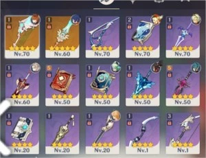 AR46 Klee, Albedo, Childe, QiqiC1+ Harpa+Espinha - Genshin Impact