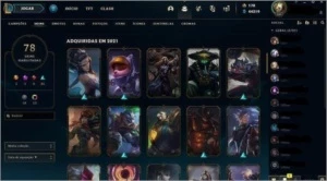 Conta lol com 78 skins, prime todo mes, 106 camp e 170 rp - League of Legends