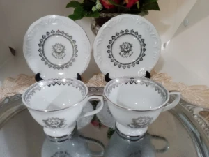 Par de Xícaras com Pires Bodas de Prata - 70 ml