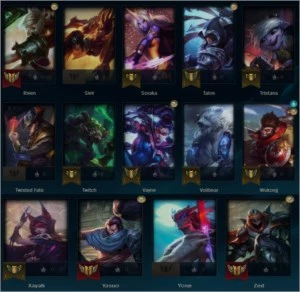 CONTA LEAGUE OF LEGENDS - PLATINA I - 34 CHAMPS - 12 SKINS LOL