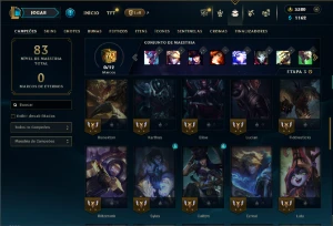 Ouro 1 com 45 Champs e 10 Skins + 3380 RP - League of Legends LOL