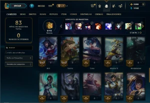 Ouro 1 com 45 Champs e 10 Skins + 3380 RP - League of Legends LOL