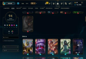 Ouro 4 com TODOS os Champs e 94 Skins ( MID / JG / TOP ) - League of Legends LOL