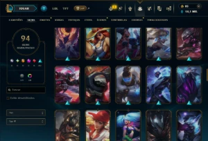 Ouro 4 com TODOS os Champs e 94 Skins ( MID / JG / TOP ) - League of Legends LOL