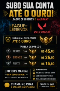 Subo contas de League of legends ou Valorant para o Ouro!