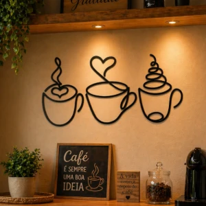 Kit 3 Xícaras Minimalistas em MDF para Cantinho do Café