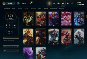 Unranked com 155 Champs e 171 Skins + Rammus Rei (SUP / ADC) - League of Legends LOL