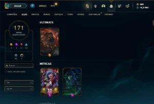 Unranked com 155 Champs e 171 Skins + Rammus Rei (SUP / ADC) - League of Legends LOL