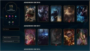 Conta de League of Legends(LoL), ouro 5, 17 emotes, 15 skins