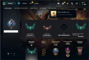 Conta platina 4 com 48 Champs e 16 Skins + 20 Espolios - League of Legends LOL