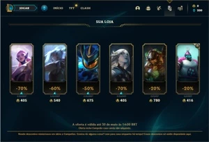 Conta platina 4 com 48 Champs e 16 Skins + 20 Espolios - League of Legends LOL