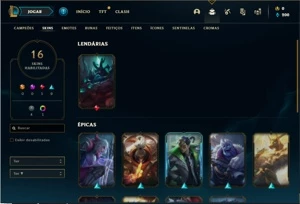 Conta platina 4 com 48 Champs e 16 Skins + 20 Espolios - League of Legends LOL