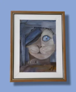 Quadro O Gato 3D com Elementos Recicláveis