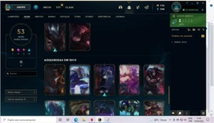 V > Conta 53 skins e 90 Champs tem Skin Yasuo - League of Legends LOL