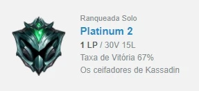 conta plat 2 ganhando +28 perdendo -5 com skin do talon - League of Legends LOL
