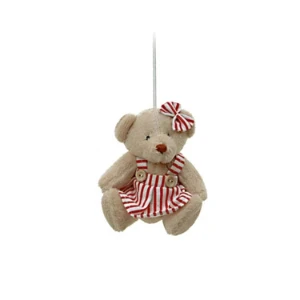 Pelúcia - Ursa com Vestido Cru de Listras (10 cm) - Artesanato e Personalizados