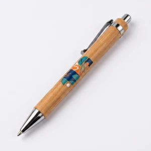 Caneta com Corpo Amadeirado e Tinta Azul - Artesanato e Personalizados