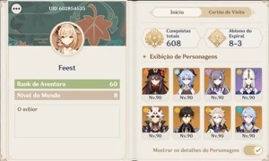 Conta Genshin Impact AR 60, 30 T5 uma bençao gasta