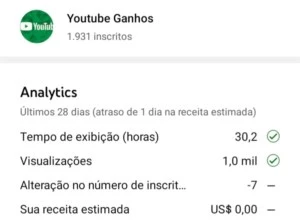 Conta do YouTube com +1.900 inscritos - Outros