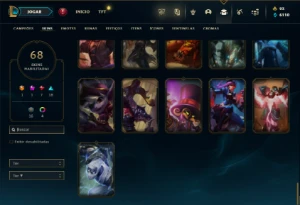 Unranked com 100 Champs e 68 Skins - League of Legends LOL