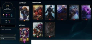 Conta lol lvl 489 platina 2 atualmente (ex d2) 91 skins - League of Legends