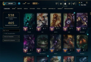 Ouro 4 com TODOS os Champs e 218 Skins ( MAIN SUP ) - League of Legends LOL
