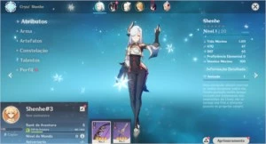 Contas Genshin Impact AR 5 e 7 com Shenhe