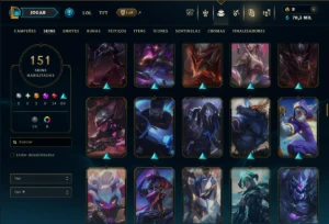 Ouro 1 com TODOS os Champs e 151 Skins ( SUP / TOP / ADC ) - League of Legends LOL