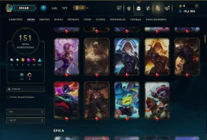 Ouro 1 com TODOS os Champs e 151 Skins ( SUP / TOP / ADC ) - League of Legends LOL