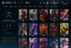 Ouro 1 com TODOS os Champs e 151 Skins ( SUP / TOP / ADC ) - League of Legends LOL
