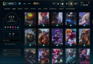 Ouro 1 com TODOS os Champs e 151 Skins ( SUP / TOP / ADC ) - League of Legends LOL