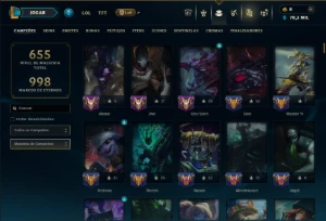 Ouro 1 com TODOS os Champs e 151 Skins ( SUP / TOP / ADC ) - League of Legends LOL