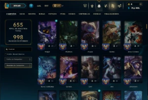 Ouro 1 com TODOS os Champs e 151 Skins ( SUP / TOP / ADC ) - League of Legends LOL