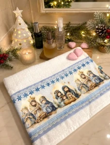 Toalha de Rosto barrado Presépio Natal - Artesanato e Personalizados
