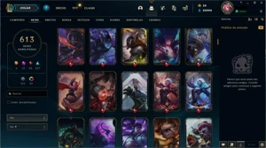 613 Skins,Todos os campeões, platina 1 na flex,9715R$ gastos - League of Legends LOL