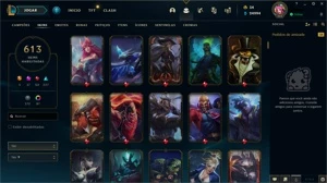 613 Skins,Todos os campeões, platina 1 na flex,9715R$ gastos - League of Legends LOL