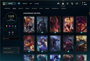Conta Platina 1, com 169 skins, sendo 3 míticas, 140 "gemas" - League of Legends LOL