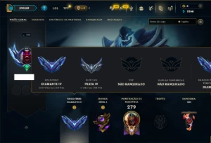 Diamante 4 com 110 Champs e 36 Skins - League of Legends LOL