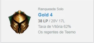 CONTA SMURF GOLD 62% - League of Legends LOL