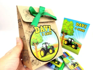Kit Colorir e Modelar Trator com Sacola Kraft - Artesanato e Personalizados