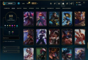 Bronze 4 com 140 Champs e 80 Skins +1 Rara ( JG / MID / SUP) - League of Legends LOL