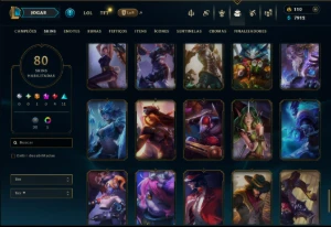 Bronze 4 com 140 Champs e 80 Skins +1 Rara ( JG / MID / SUP) - League of Legends LOL