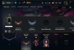 Bronze 4 com 140 Champs e 80 Skins +1 Rara ( JG / MID / SUP) - League of Legends LOL