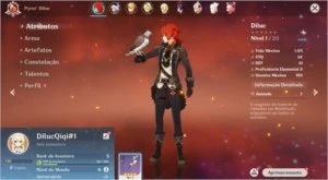 Conta Genshin Impact AR 5 com Diluc + Qiqi