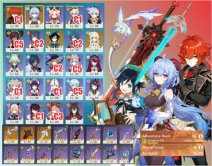 Ganyu, Venti, Diluc C1 + arco de amos, tumulo do lobo e espa - Genshin Impact