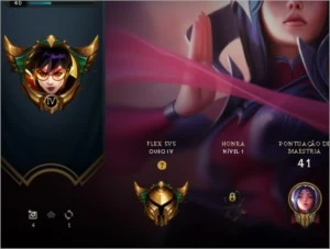 (CONTA LOL) OURO 4 FLEX , PRATA 2 SOLO/DUO, 2 FRAG DE SKIN - League of Legends